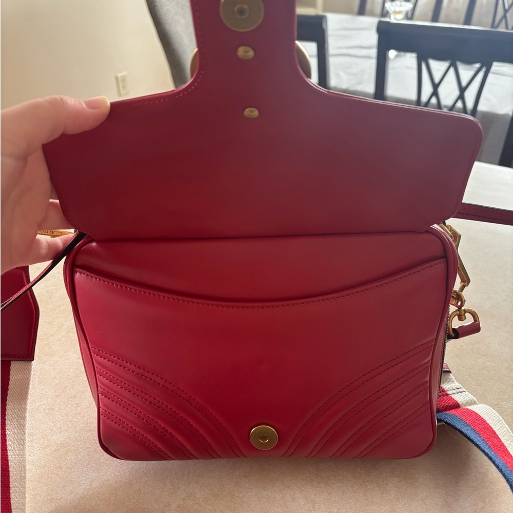 Gucci Red Leather Marmont Crossbody Bag W Top Handle - Picture 3 of 5
